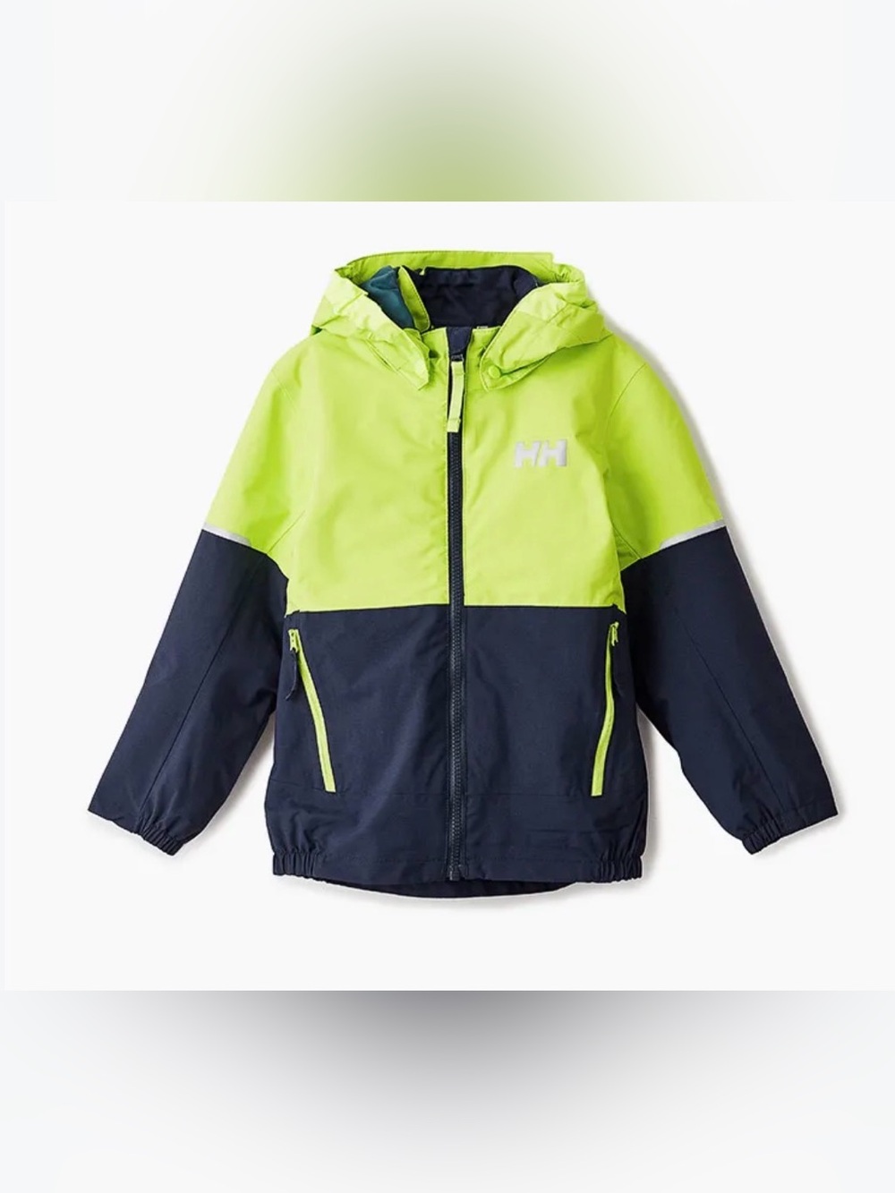 Helly Hansen Kids Lime and Navy Waterproof Hooded Rain Jacket - Picture 4 of 9